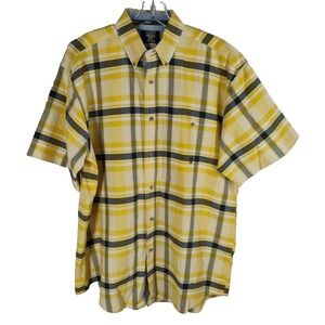 20X Mens LARGE (50 chest) Short Sleeve Yellow Plaid Logo Button Down Shirt